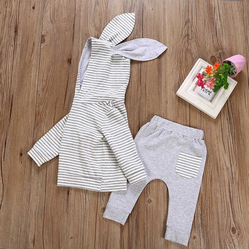 Fashion Baby Clothes Set Winter Clothes for children 2PCs Striped Hooded T shirt Tops+Pants newborn baby boy roupas meni