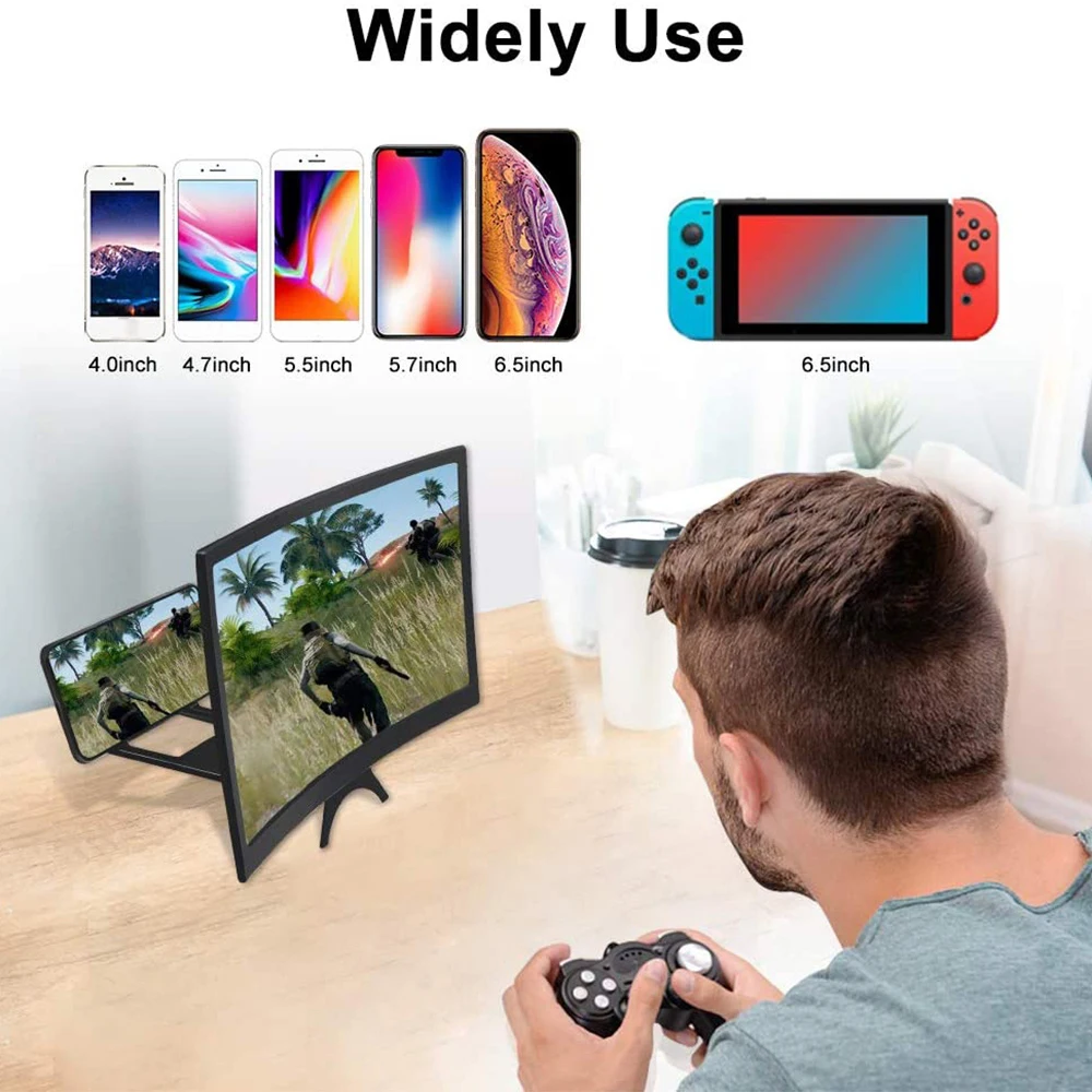 Phone Screen Amplifier 12 Inch Curved Magnifier Foldable 3D HD Video Cinema Phones Holder Stand Mobile Projector | Мобильные