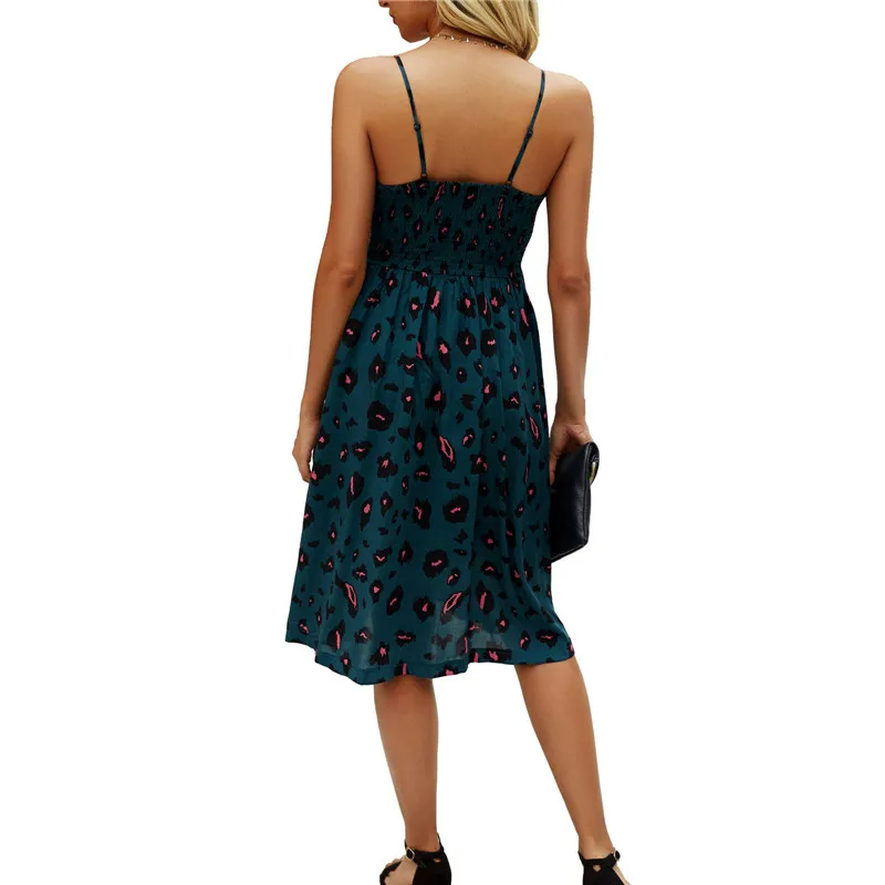 Женское платье на бретелях-спагетти леопардовое Повседневное средней длины с