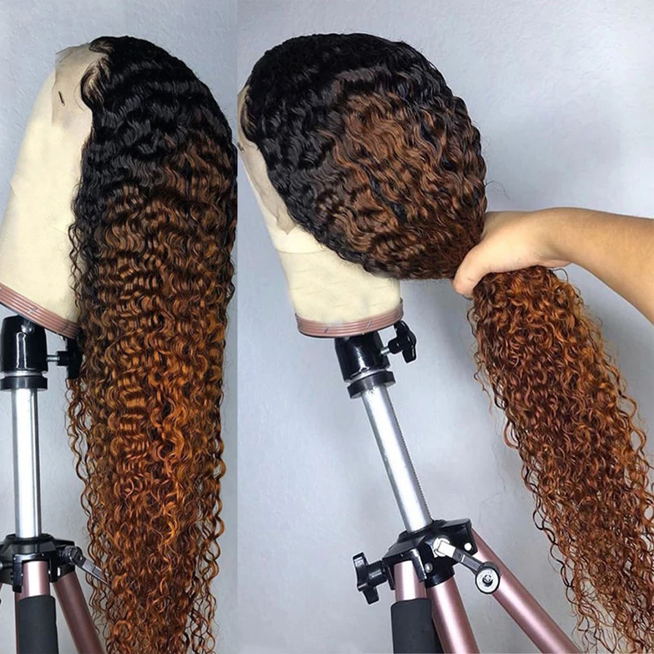 Murah Spark Ombre Renda Depan Rambut Manusia Wig Mongolia Afro Kinky Curly Digunakan Dipetik 13*4 & 4*4 Renda Frontal Wig Rambut Manusia Wig Remy
