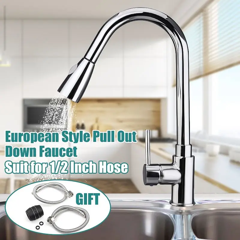 

Kitchen Faucet Stainless Steel Brushed Nickel Mixer Faucet Single Hole Pull Out Spout Kitchen Sink Mixer Tap Stream Sprayer Head