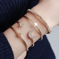 bohemian rhinestone moon star bracelets elegant cuff bangle for women gold color chain bracelet sets charm boho female jewelry