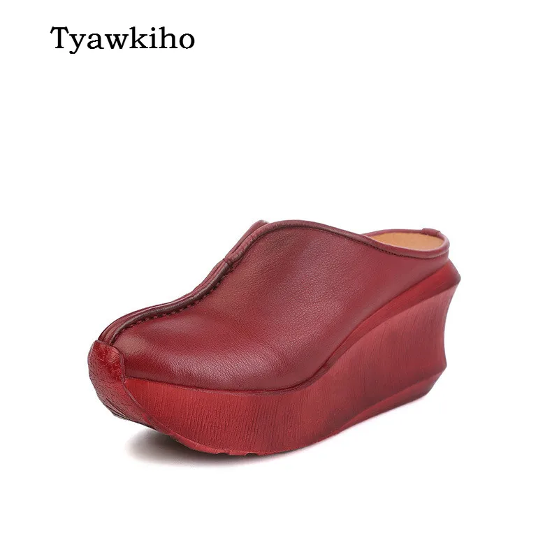 Tyawkiho/женские шлепанцы из натуральной кожи Красные туфли на высоком каблуке 8 см