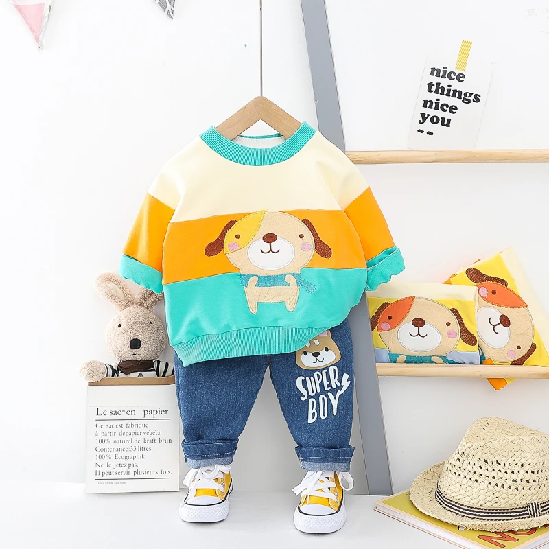 Spring Baby Girls Boys Clothing Sets 2020 Toddler Infant Newborn Clothes Cartoon Dog T Shirt Jeans Children | Детская одежда и