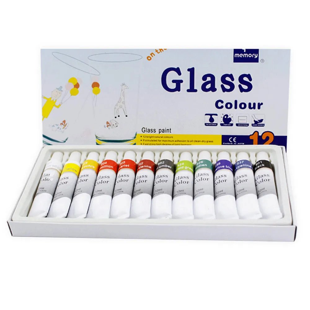 

12 colors 12mL waterproof non-toxic glass paint tube set stained glass paint kit Pigment coating set Solid pigment dropship