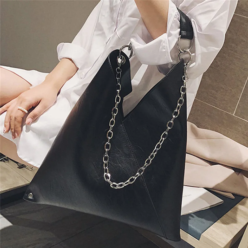 

Fashion Women Shoulder Bags Retro Chain Black Simple Leather Handbag Crossbody Bags Female Brand Large Capacity Tote