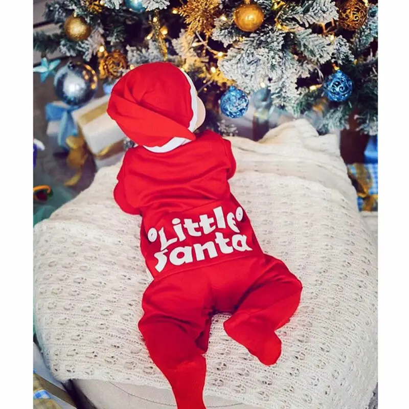 Emmababy Toddler Baby Girl Boy Christmas Romper Jumpsuit Hat Autumn Winter Outfit Clothes