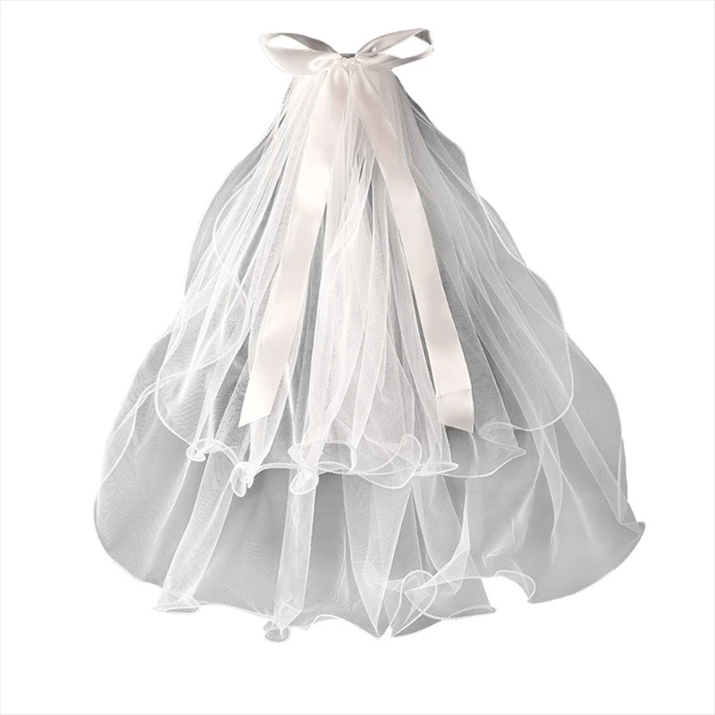 Фата свадебная с металлическими гребнями Тюлевая 2 уровня длиной до локтя для