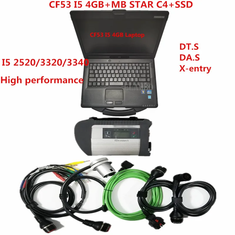 Диагностический инструмент MB STAR SD Connect c4 с ноутбуком CF53 (4 Гб ОЗУ) с жестким диском 360 ГБ ssd/320 ГБ 2020,09 МБ Star c4 Для Be-nz
