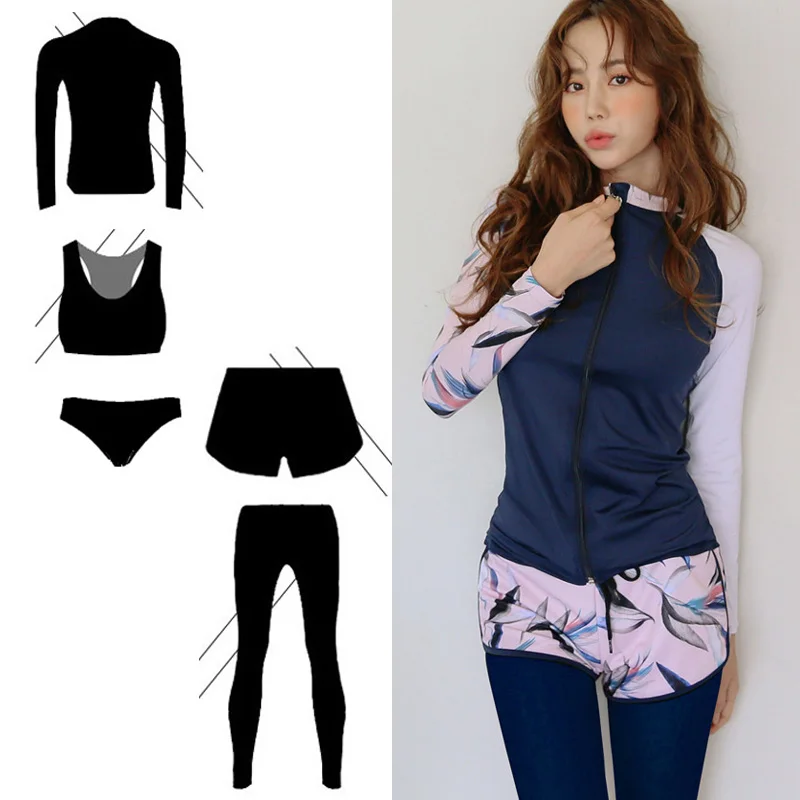 Женский купальный костюм с длинными рукавами из лайкры 5 шт. купальные костюмы