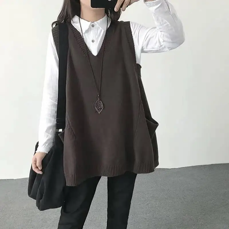 

Loose and thin large size fat sweater waistcoat women's Knitted Vest Changchun autumn Korean V-neck shoulder