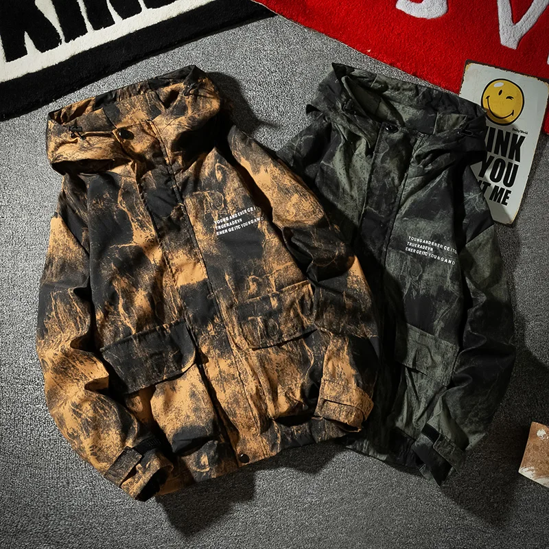 

2021 spring new men's work jacket, Japanese camouflage jacket for men, fashion trend printing hooded parka for men