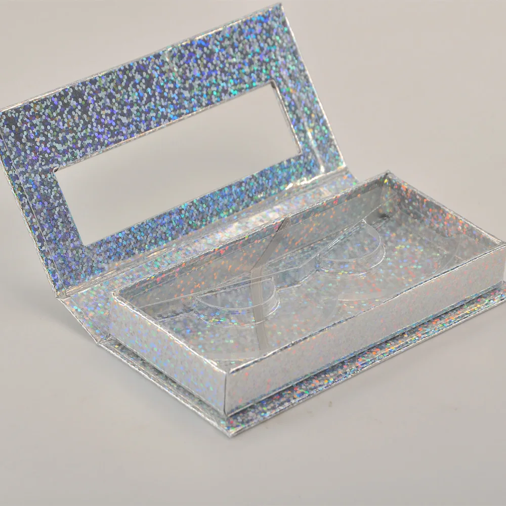

50/pack Wholesale Lash Boxes Packaging Eyelash Box Package Custom Book style Silver Glitter Faux Cils Makeup Storage Case Vendor