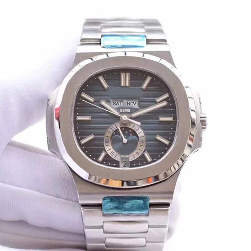 

Мужские часы автоматические механические часы OEMG 5726 луна звезды синий циферблат 41 мм стальной ремешок роскошные часы 1:1 копия часов