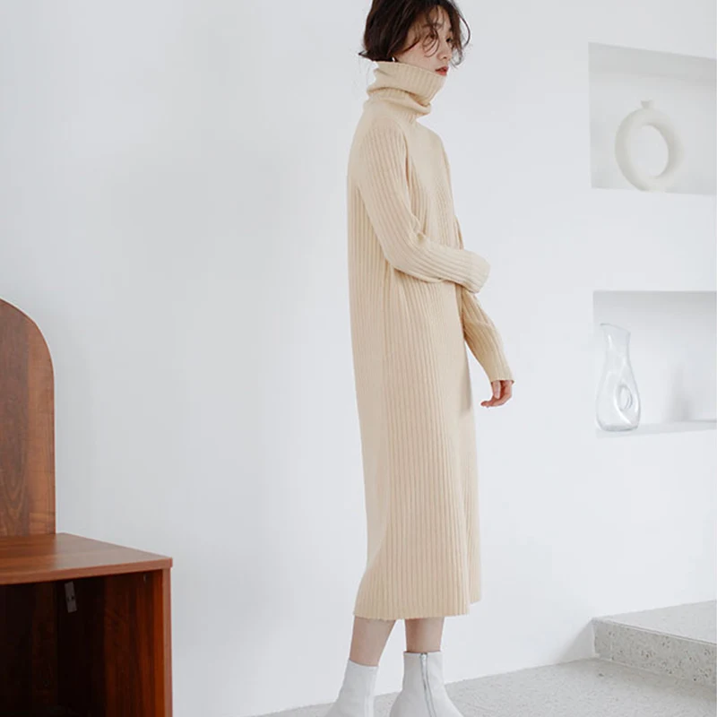 IClosam осенне зимнее женское трикотажное платье свитер с высоким воротом платья
