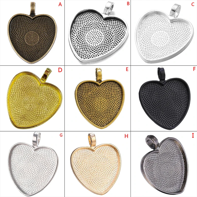 

10pcs Heart Cabochon Settings Silver Plated Pendants Bezel Trays Base Fit Glass DIY Necklace Making Supplies Accessories 25mm