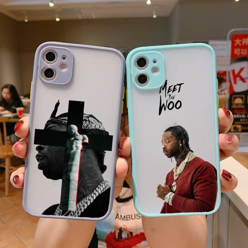 

pop smoke Phone Case For iPhone 13 12 11 Mini Pro XR XS Max 7 8 Plus X Matte transparent blue Back Cover
