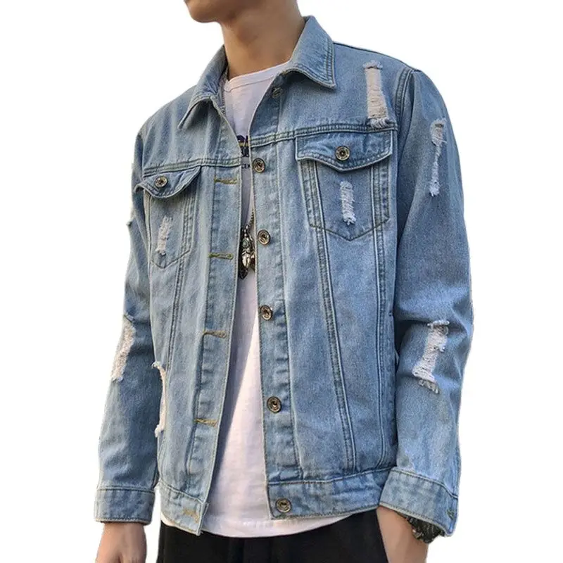 

Ripped Hole Blue Jackets Male Korean Student Handsome Clothes Spring Autumn Brand Men's Clothing Cowboy Streetwear Denim Jacket