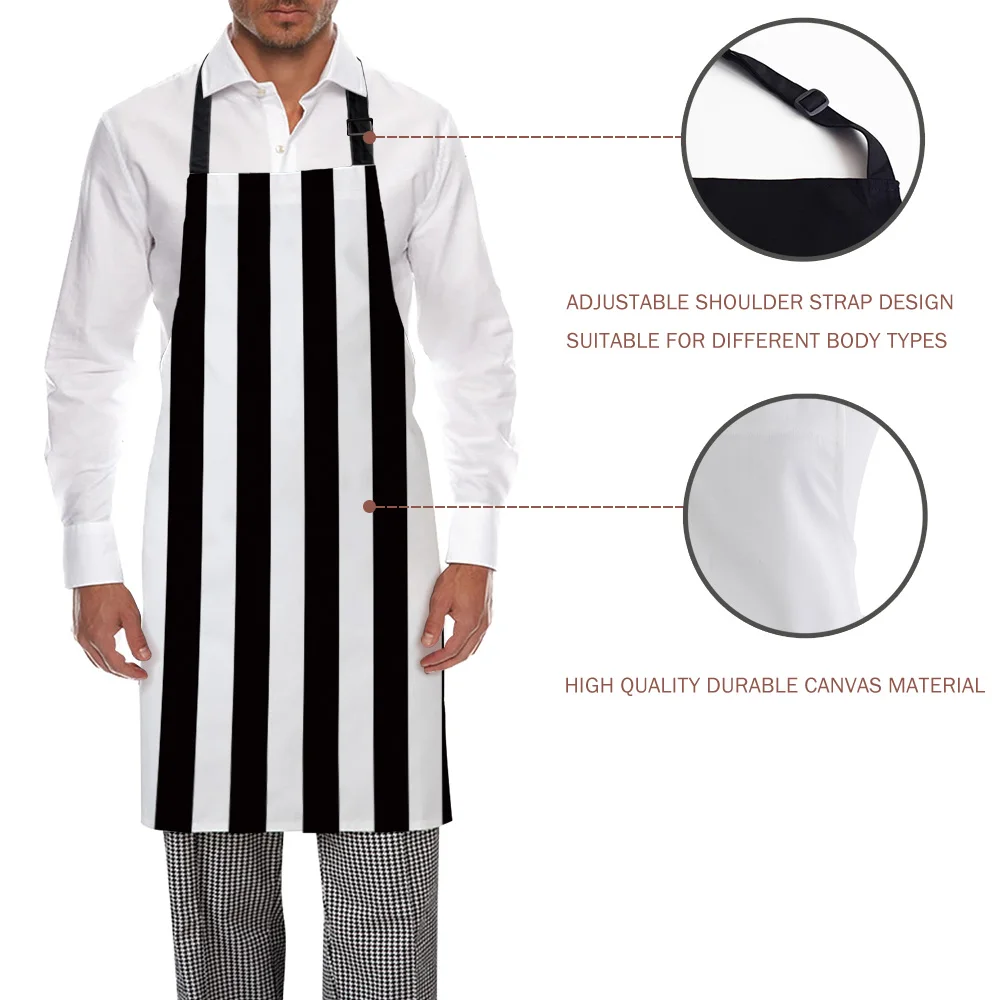 Простой черный и белый в полоску напечатанные кухонные фартуки Прочный
