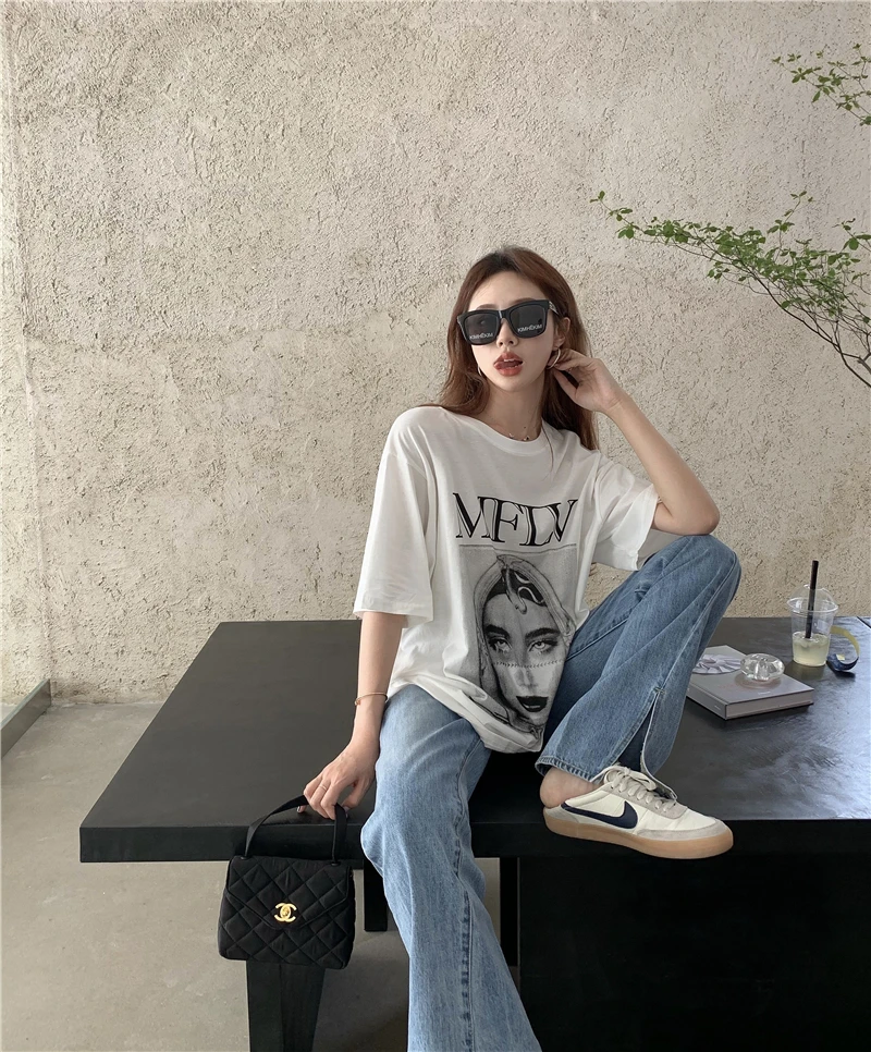 

S-L summer korean style loose irregular women long straight denim pants high waist split jeans for womens (R99296)