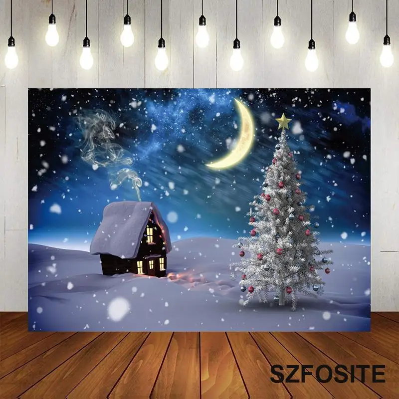 

Зимний снег Рождество кабина Луна фестиваль фон семейная вечеринка Декоративный Виниловый фон для фотосъемки на заказ баннер на день рожде...