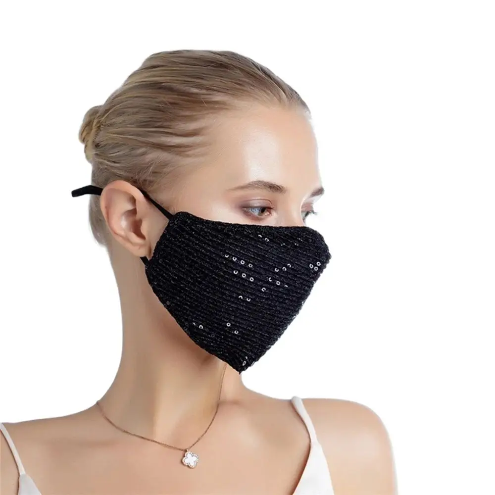 

Fashion Sequins Half Face Mask Breathable Anti Dust Adjustable Mouth Mask for Adult Washable Cotton Mask Mascarilla Reutilizable