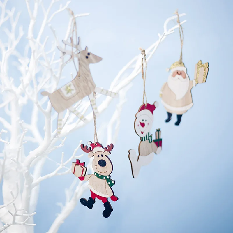Multi Style Christmas Wooden Pendant Creative Wood Craft Ornaments DIY Chriatmas Tree Hanging Decoration Xmas Gift Supplies