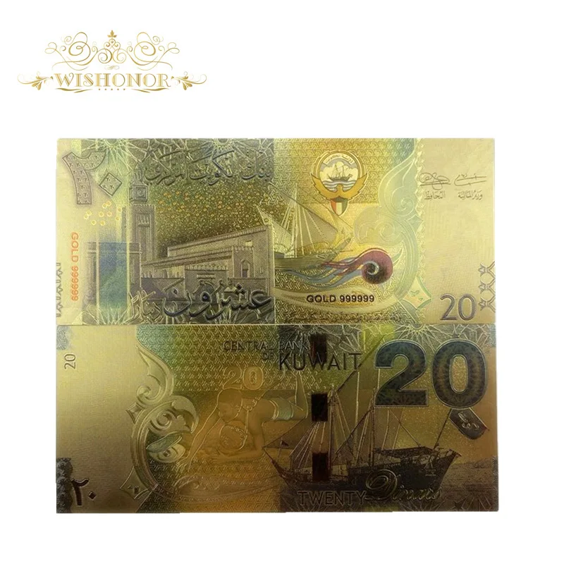 

10pcs/lot Color Kuwait Banknote 20 Dinar Banknote In 24K Gold Souvenir Banknotes For Collection