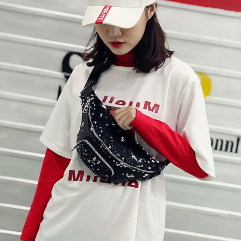 Поясная сумка с блестками для женщин и девочек забавная сумочка на бедро кошелек