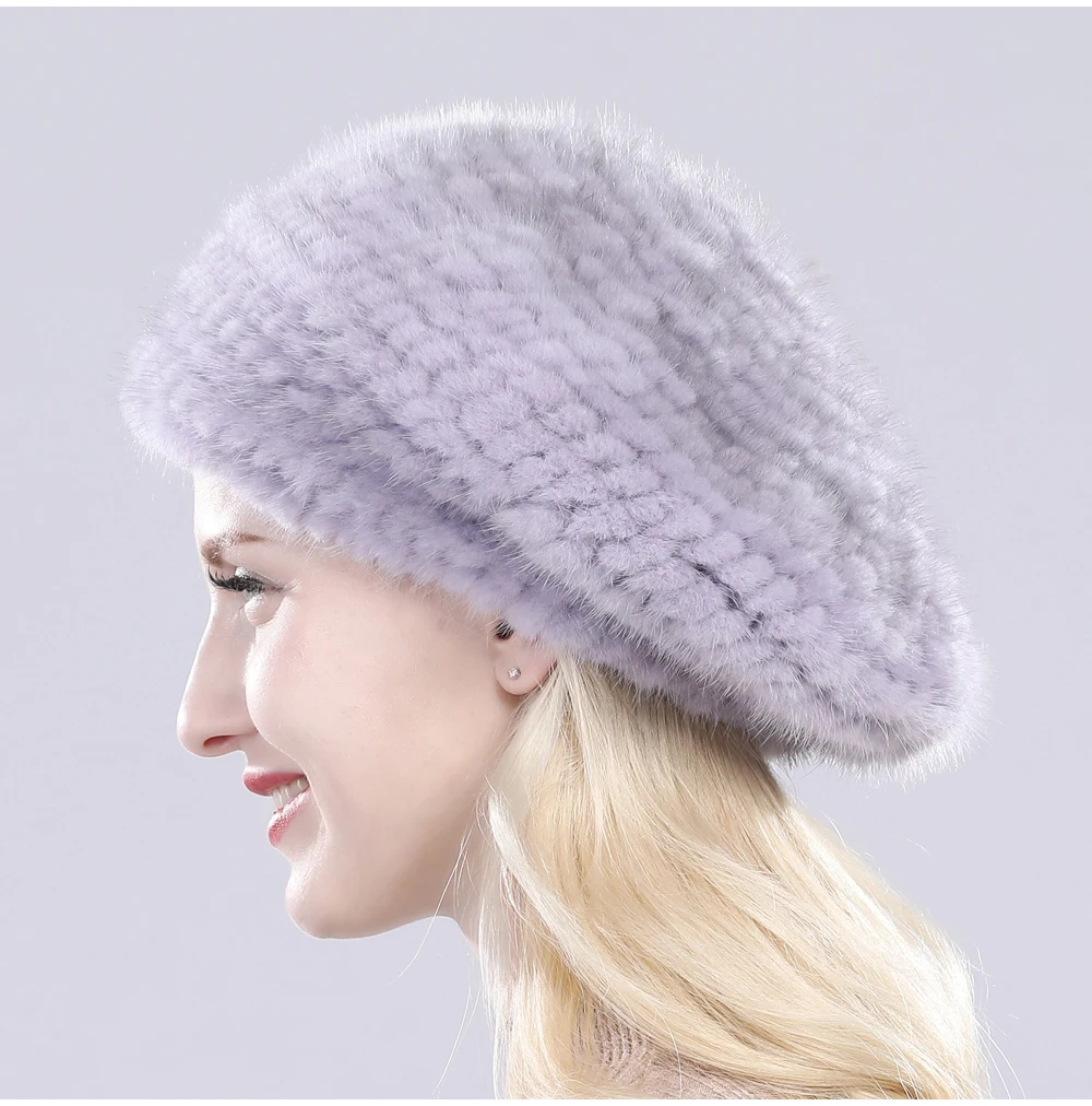Hot Sale Russia Women Winter Real Mink Fur Berets Hat Hand Knitted Real Natural Mink Fur Cap Lady Luxury Real Mink Fur Hats