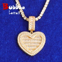 custom photo pendant baguette heart necklace hip hop jewelry for men