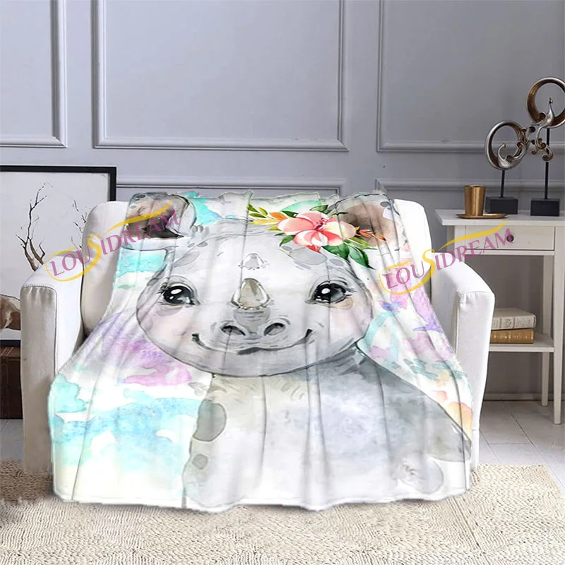 Милые Мультяшные акварельные одеяла с животными фланелевые покрывала