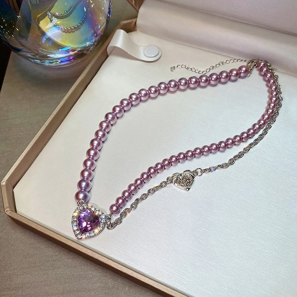 

2021 new European and American fashion ladies party alloy diamond pearl love necklace design fashion trend pendant necklace