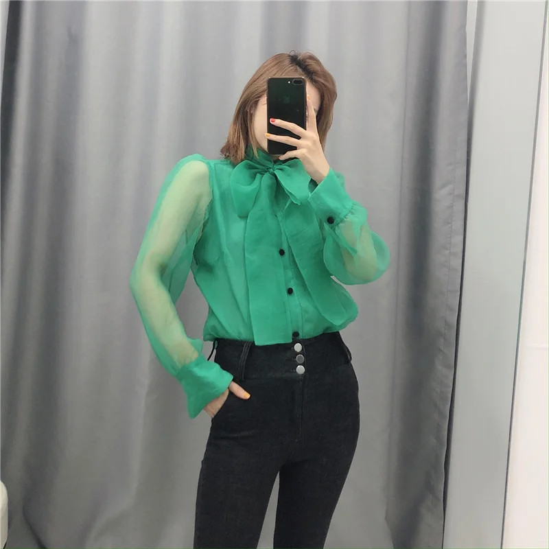 OMIKRON/Новые модные летние женские шифоновые блузки с длинным рукавом офисные