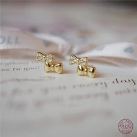 925 sterling silver simple bow stud earrings women pav%c3%a9 crystal sweet romantic goddess 14k gold plating jewelry accessories gift