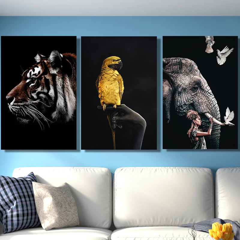 Постер цветных животных под угрозой исчезновения Картина на холсте для гостиной