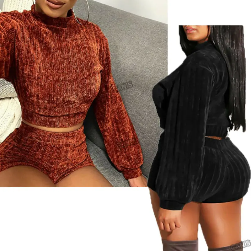 

Women Long Sleeve Two Piece Set Crop Top Long Pants Outfits Jumpsuit Playsuit 2020 Newest Autumn Casual Clothes