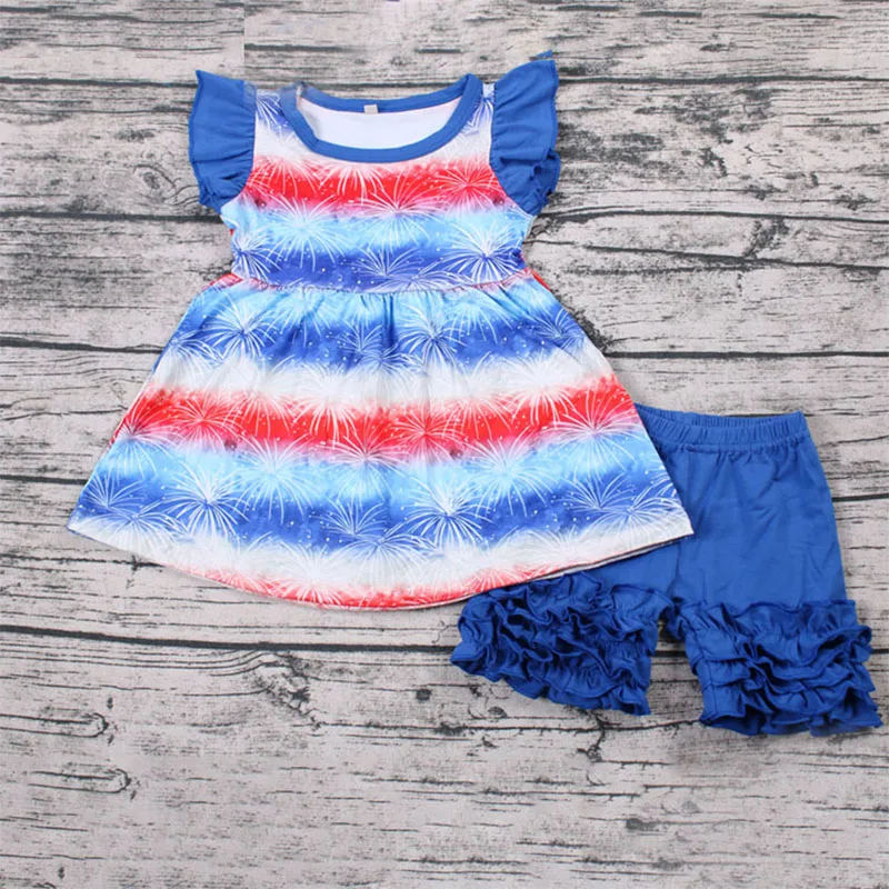 

Baby girl outfit 2 pieces baby girl clothing set clothes fireworks top ruffle short pants toddler baby kid girl clothes
