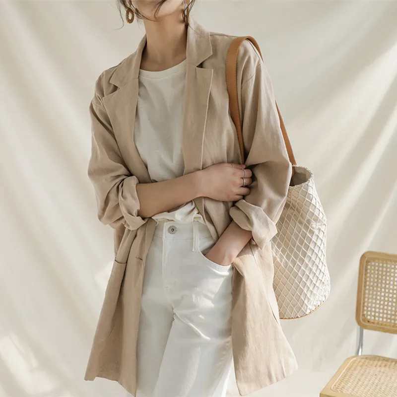 

Ja0015 Solid Color Casual Notched Suit Top Womens Single-breasted Solid Autumn New Loose Blazer With Pockets костюм женский