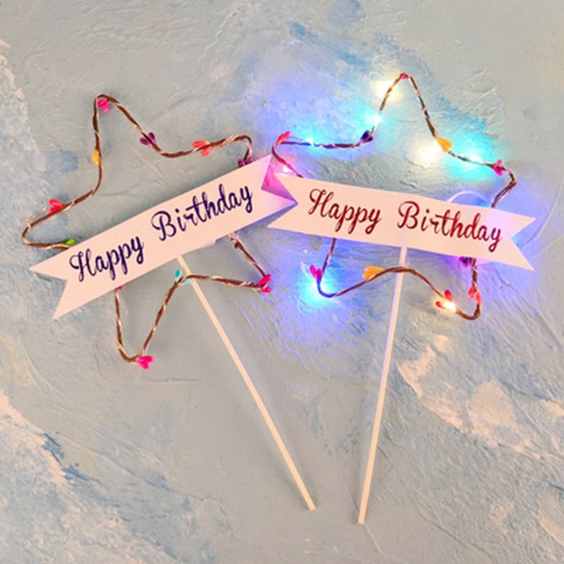 1 Pc Led Five-pointed Star Cake Topper Happy Birthday Baking Party Decorations Glowing Home Celebration Decor | Дом и сад