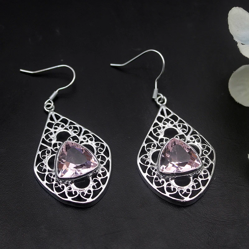 

Hermosa удивительные нежные блестящие серьги серебряного цвета PinkTopaz для женщин модные ювелирные изделия 2 1/8 дюйма ME046