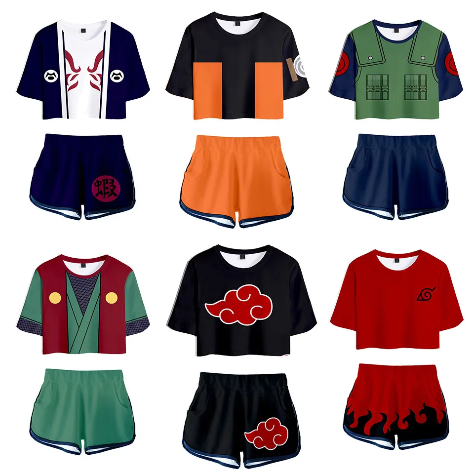 

Anime Cosplay CostumeHarajuku Cosplay Anime character Two Piece Set Shirt Shorts Women's Navel T-Shirt + Shorts Suit Sport Suit