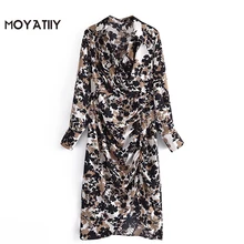 Moyatiiy 2022 moda feminina flores impressão camisa vestido de manga longa escritório senhoras plissado midi vestido (2)