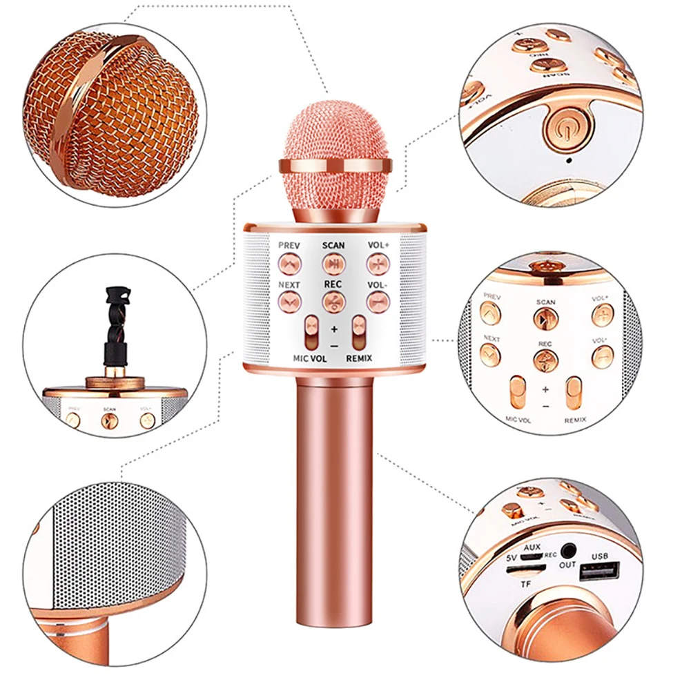 Конденсаторный портативный стереозвук WS858 Bluetooth караоке беспроводной микрофон |