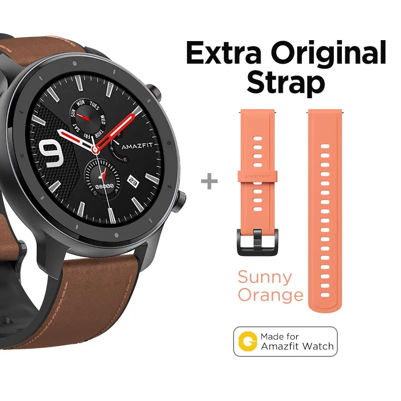 In Stock New Amazfit GTR 47mm Smart Watch 24Days Battery 5ATM Waterproof Smartwatch Music Control Global Version - Цвет: A-Extra Orange Strap