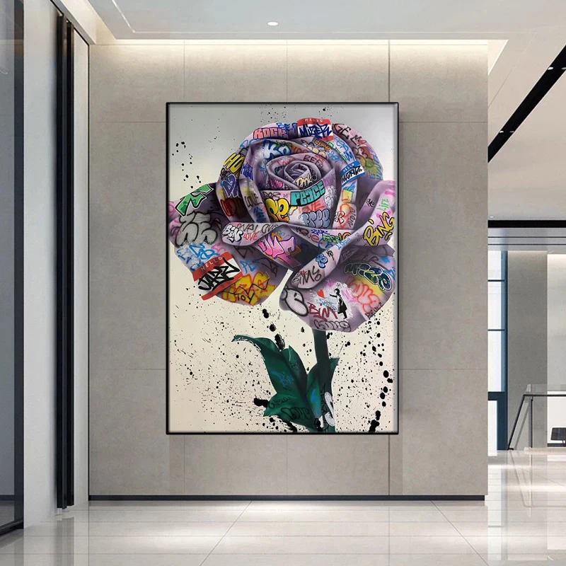 

Graffiti Rose Flower Canvas Art Posters and Photos Love Street Art Nordic Art Pictures Home Decor on the Wall