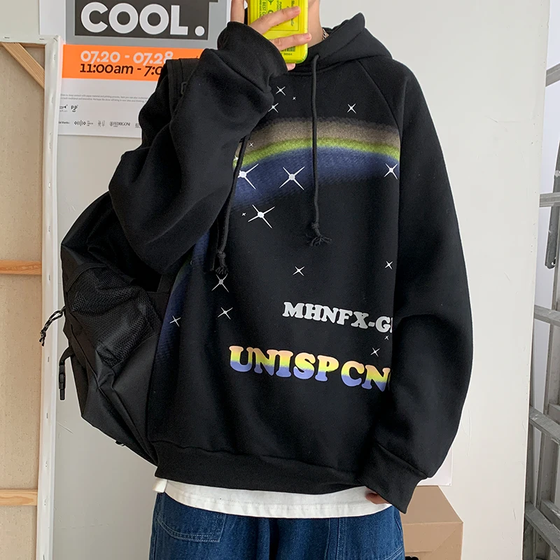 

2021Mens Casual Hoodie Sweatshirt Vintage Yellow Painted Style Hip Hop Creativity Streetwear Fashion Cotton Men Hoodies S-2XL