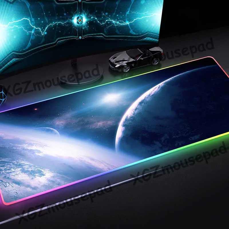 XGZ большой коврик для мыши RGB черный с краями замка планетой HD земным узором