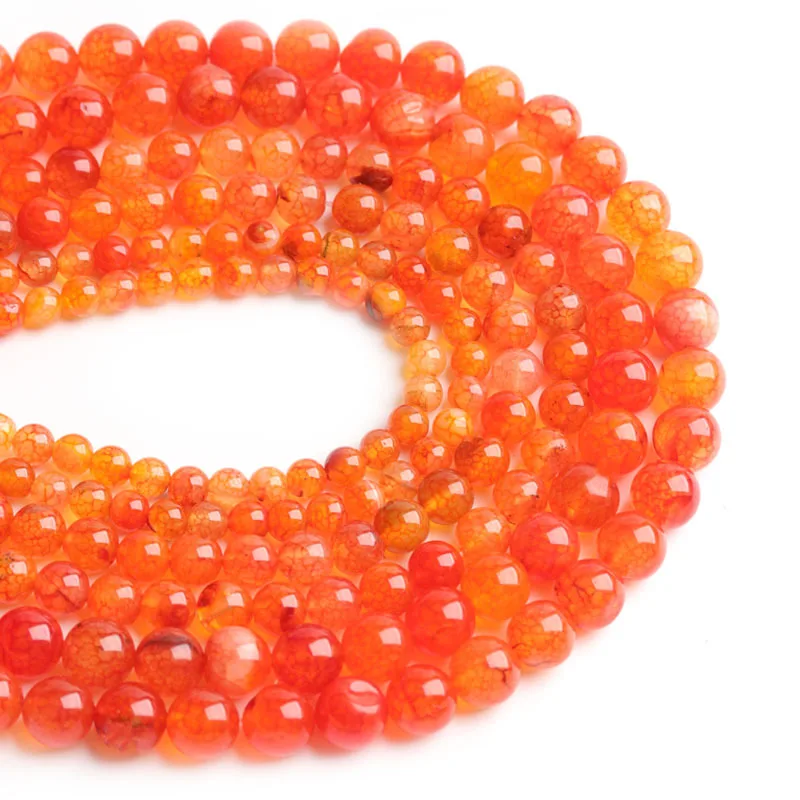 

Natural Stone Dragon Pattern Agate Loose Beads Orange Popped Round Beads Stringed Beads DIY Jewelry Accessories Wholesale