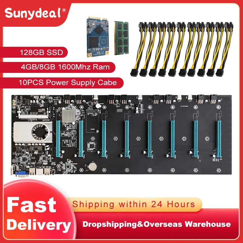 

Материнская плата BTC-S37 Miner с расширяемым портом 8 PCI-E 16X 4 * USB с 1600 МГц DDR3 4 ГБ/8 ГБ ОЗУ 128 ГБ mSATA SSD 10 шт. кабель питания